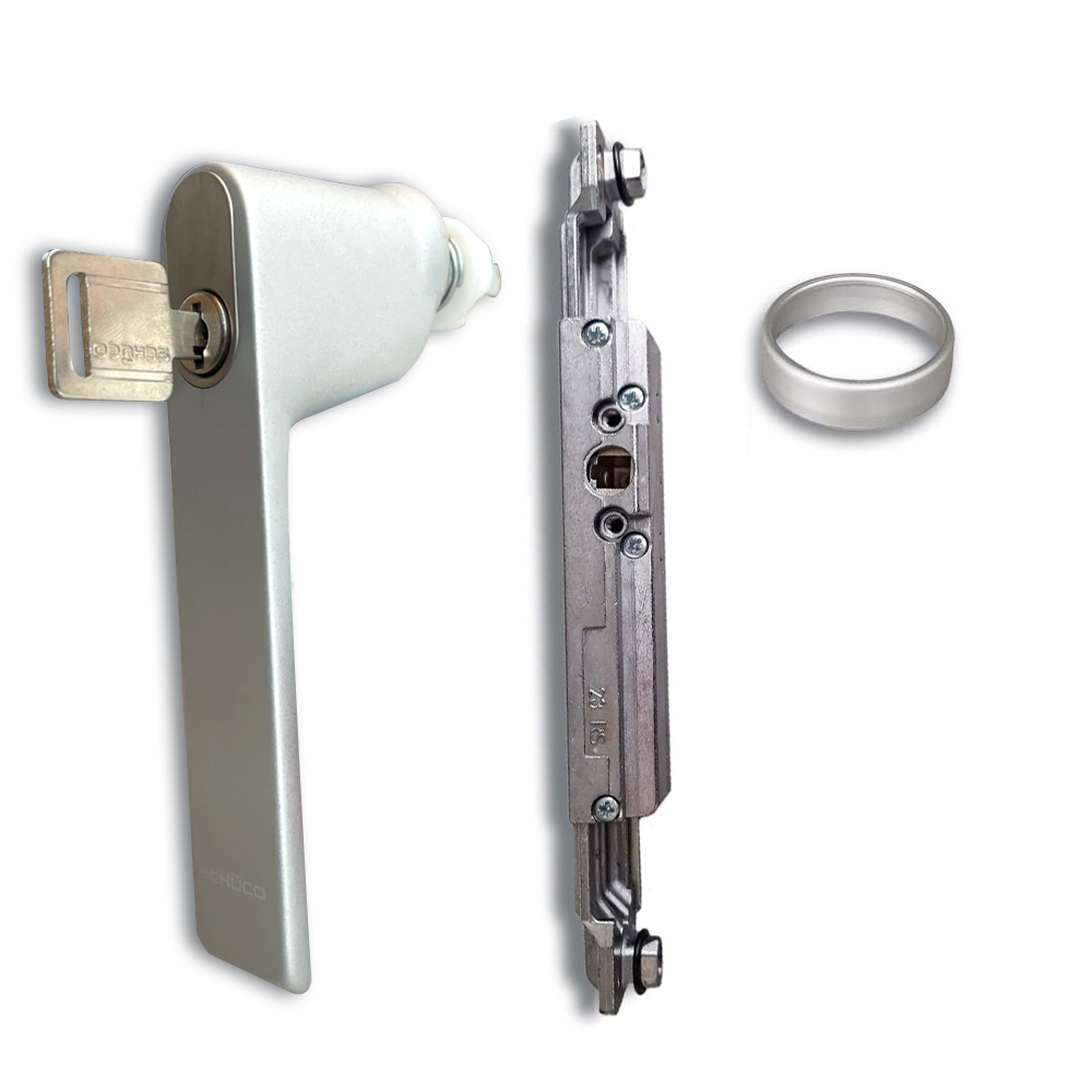 Schüco Reparaturset Getriebe Griff Rosette silber/EV1 (DIN Rechts/DIN Links)