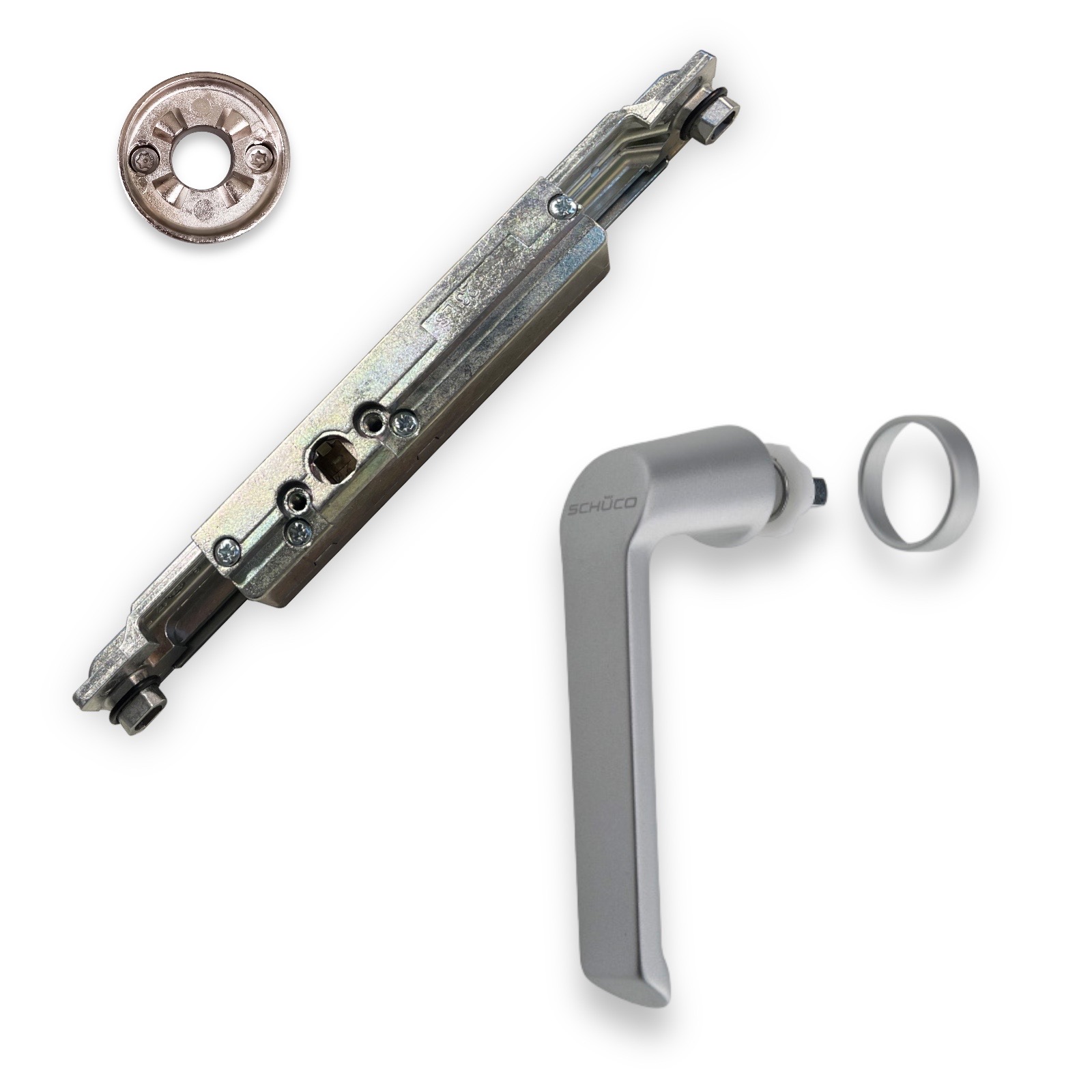 Schüco Reparaturset Getriebe Griff Rosette silber/EV1 (DIN Links) Aluminium 223285