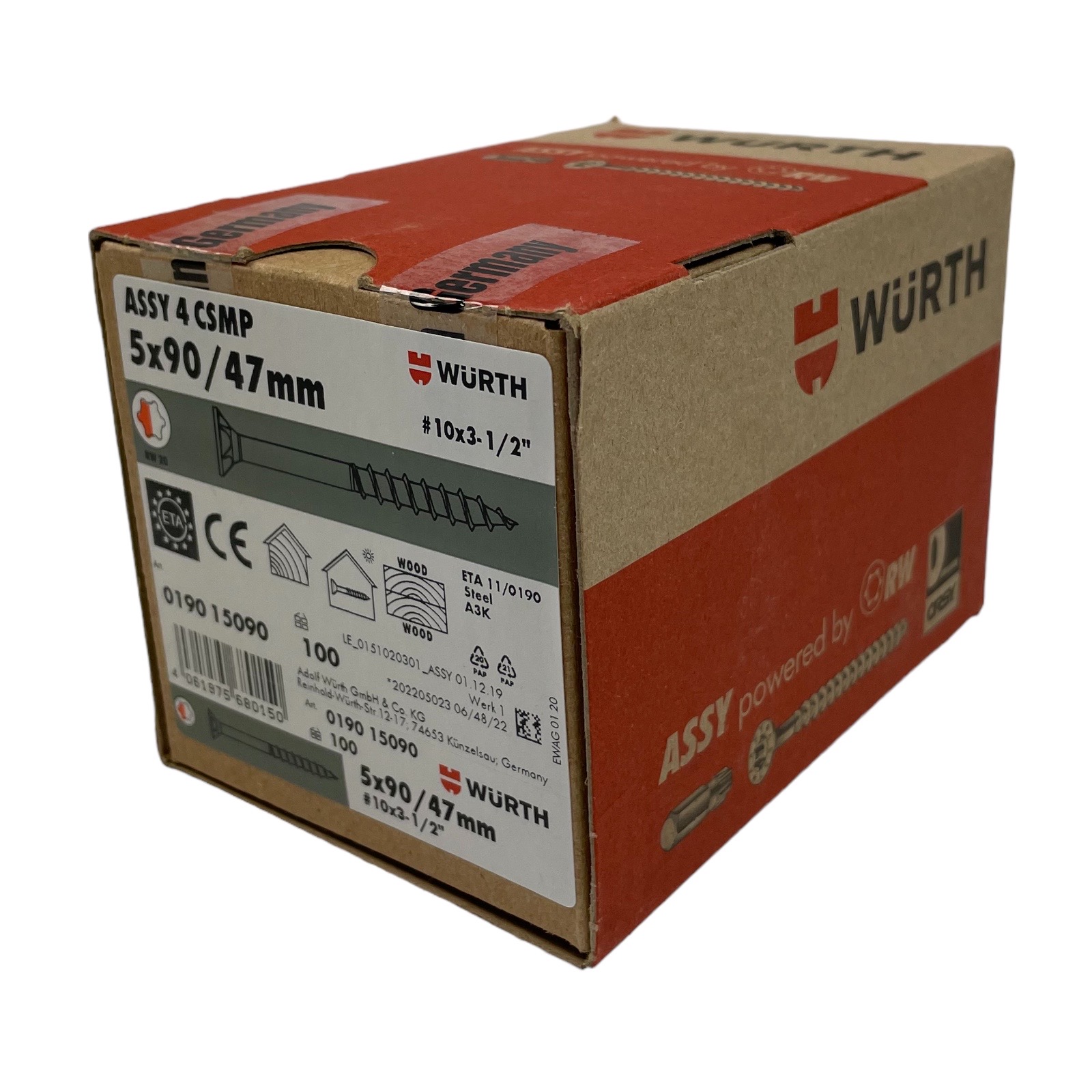 Würth ASSY 4 CSMP Universalschraube Stahl verzinkt Teilgewinde Senkfrästaschenkopf 5x90mm, 100Stk
