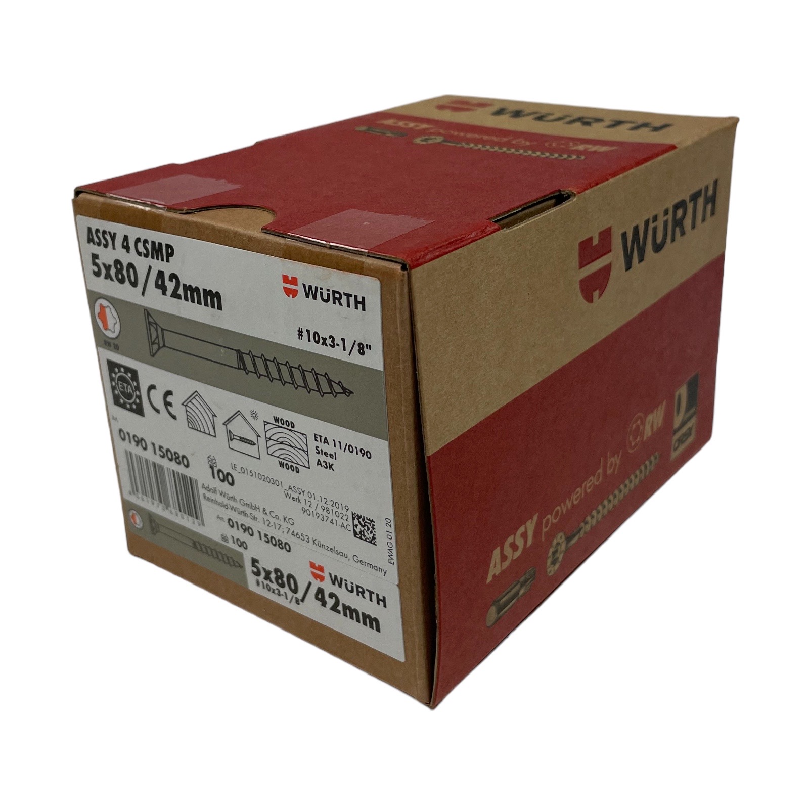 Würth ASSY 4 CSMP Universalschraube Stahl verzinkt Teilgewinde Senkfrästaschenkopf 5x80mm, 100 Stk