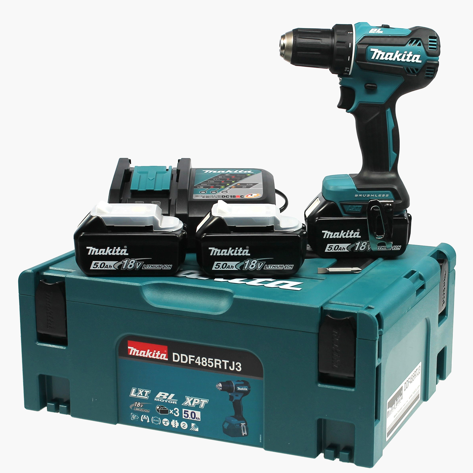 Makita Akku-Bohrschrauber 18V 3 Akkus/Ladeg./Makpac Komplettset