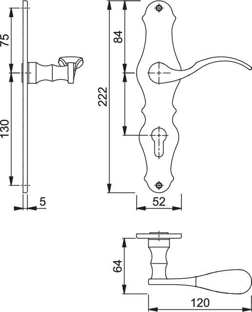 HOPPE Drückergarnitur mit Langschild Weimar M112SLN/2007, Messing, 11565555, PZ-Lochung