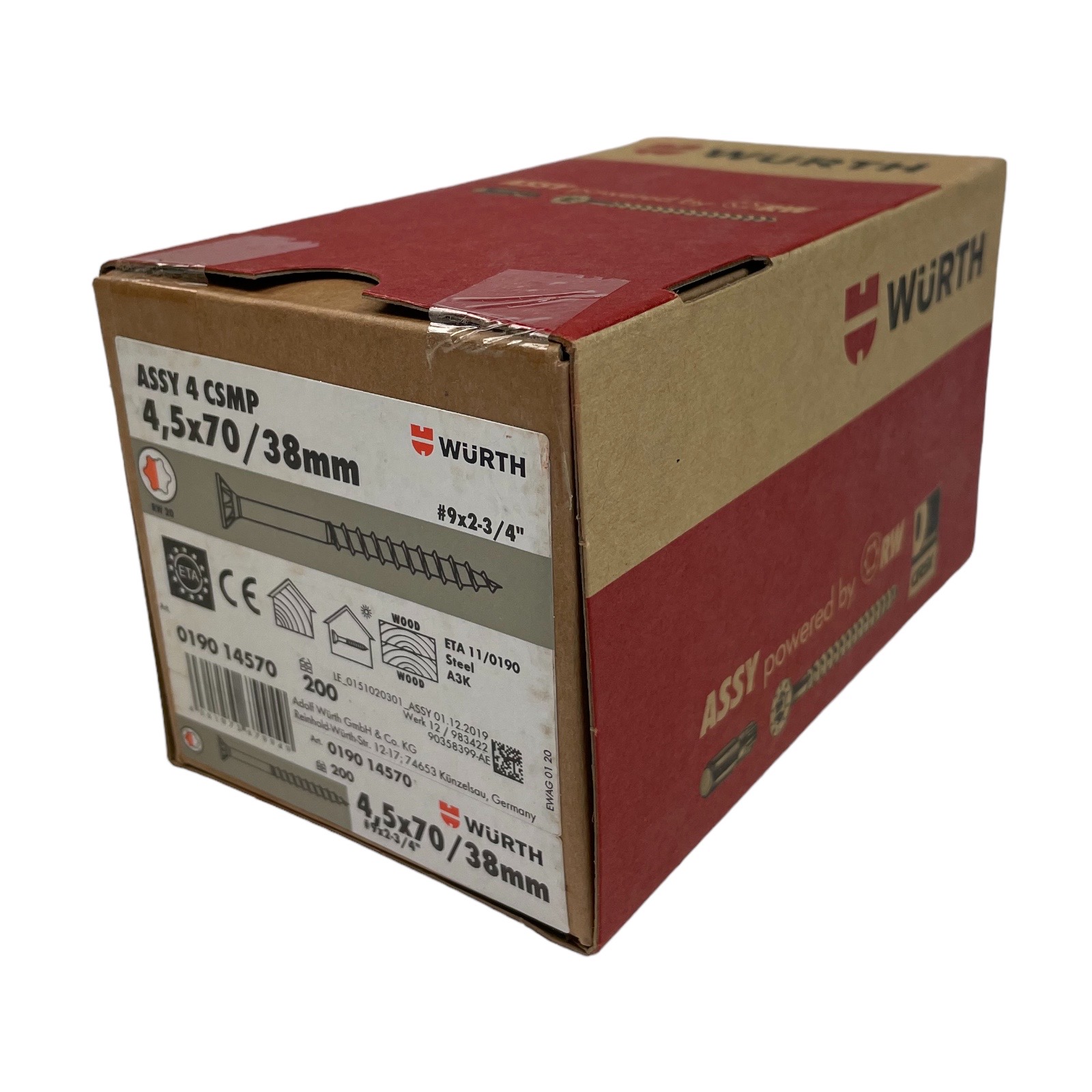 Würth ASSY 4 CSMP Universalschraube Stahl verzinkt Teilgewinde Senkfrästaschenkopf 4,5x70mm, 200Stk