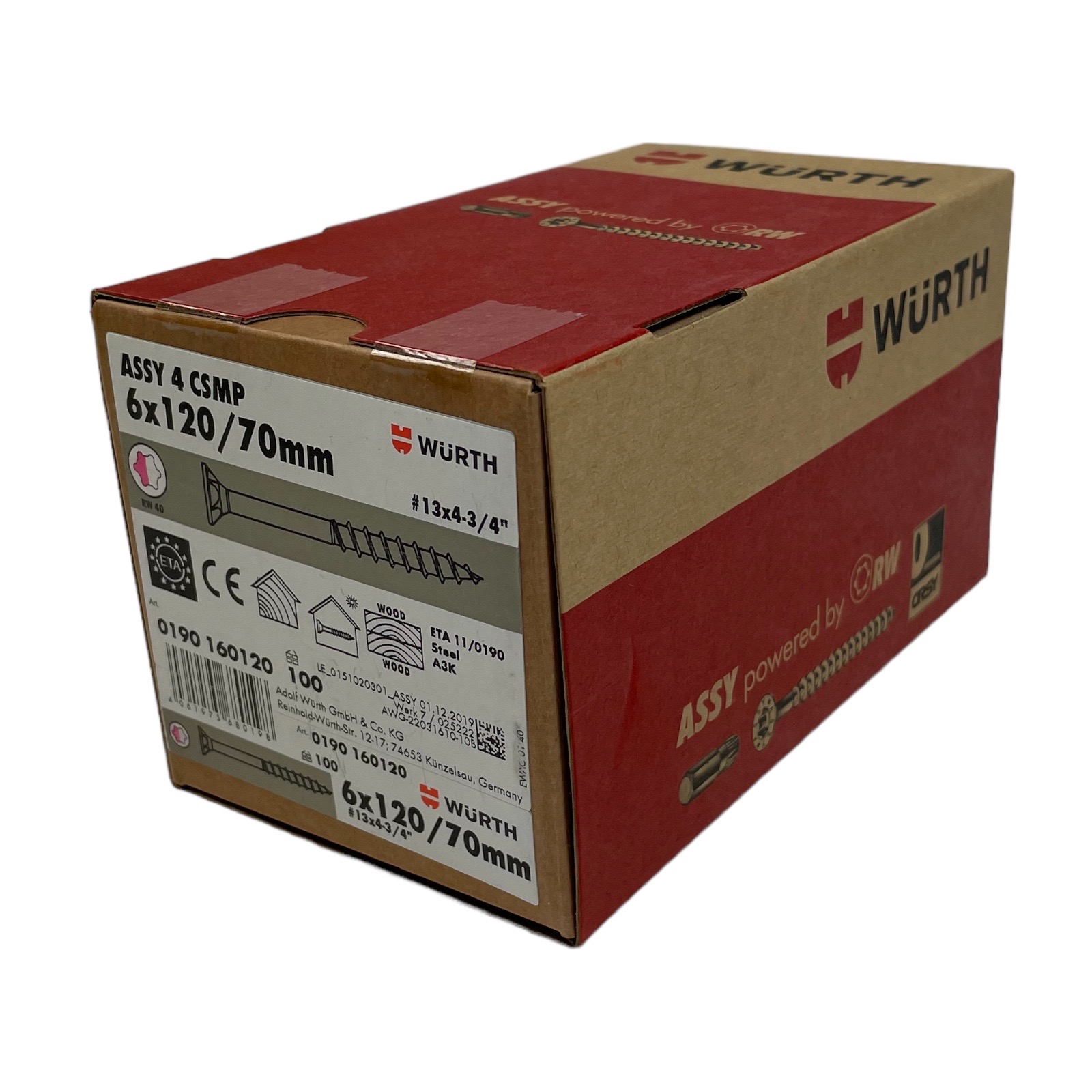 Würth ASSY 4 CSMP Universalschraube Stahl verzinkt Teilgewinde Senkfrästaschenkopf 6x120mm, 100Stk